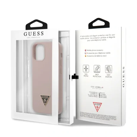 Husa Cover Guess Silicone Metal Triangle pentru iPhone 12 Mini Light Pink thumb