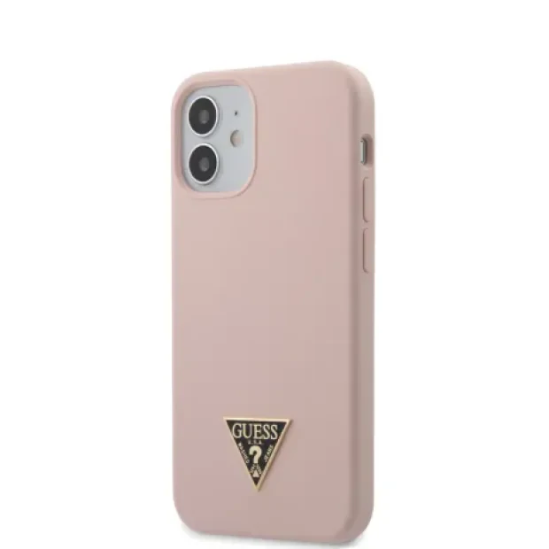 Husa Cover Guess Silicone Metal Triangle pentru iPhone 12 Mini Light Pink