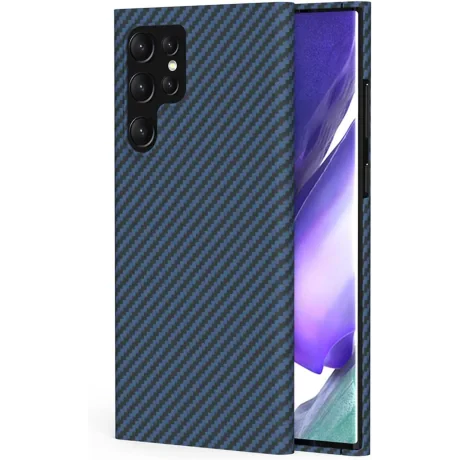 Husa Cover Hard Carbon Fiber pentru Samsung Galaxy S22 Ultra Albastru thumb
