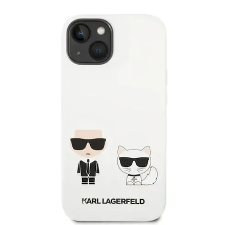Husa Cover Karl Lagerfeld Liquid Silicone Karl and Choupette pentru iPhone 14 Alb