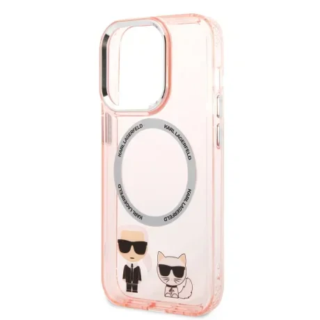 Husa Cover Karl Lagerfeld Magsafe With Ring Karl&amp;Choupette Bodies LOGO pentru iPhone 14 Pro Pink
