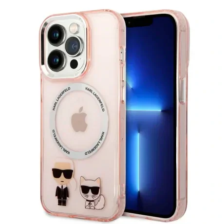 Husa Cover Karl Lagerfeld Magsafe With Ring Karl&amp;Choupette Bodies LOGO pentru iPhone 14 Pro Pink