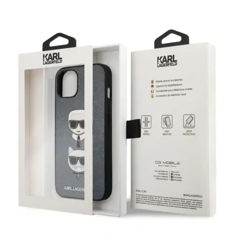 Husa Cover Karl Lagerfeld Saffiano K&amp;C Heads pentru iPhone 13 Silver