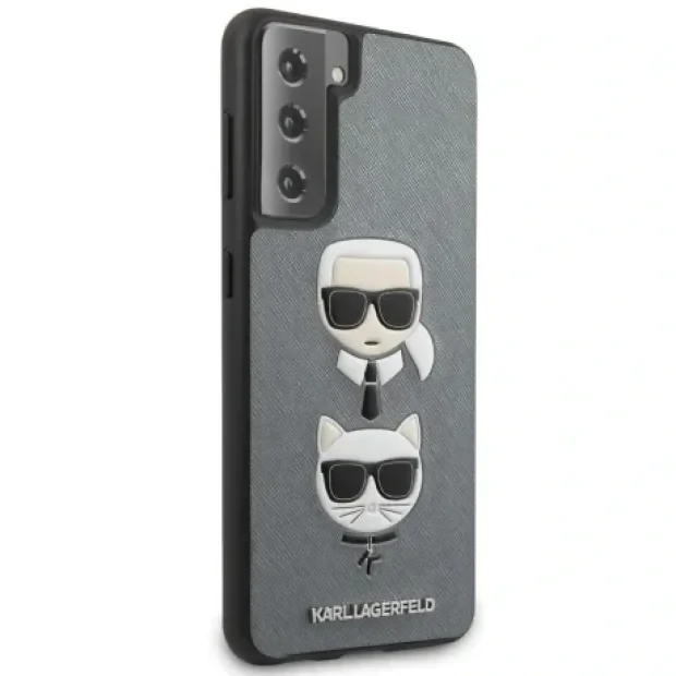 Husa Cover Karl Lagerfeld Saffiano K&amp;C Heads pentru Samsung Galaxy S21 Plus Silver