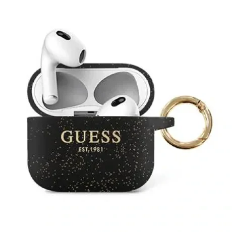 Husa  Guess Glitter Printed Logo Silicone pentru Airpods 3 Black