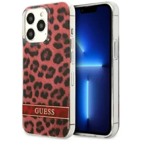 Husa Guess Leopard Case pentru iPhone iPhone 13 Pro Rosu