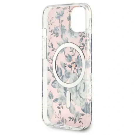 Husa Guess PC/TPU Flowers IML MagSafe pentru iPhone 13 Pink