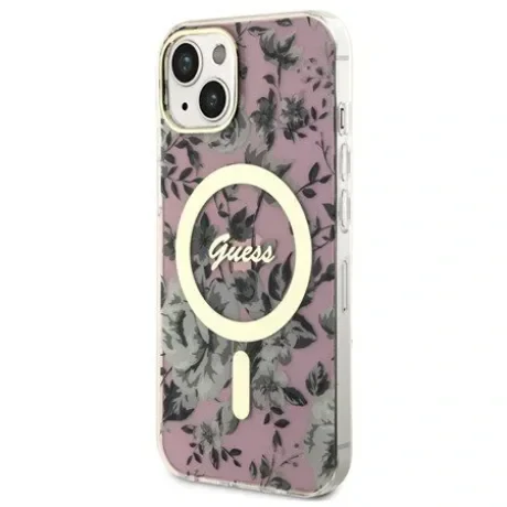 Husa Guess PC/TPU Flowers IML MagSafe pentru iPhone 13 Pink
