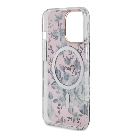 Husa Guess PC/TPU Flowers IML MagSafe pentru iPhone 13 Pro Pink
