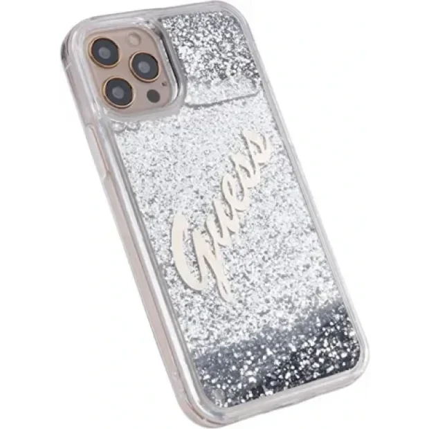 Husa Guess pentru iPhone Hard Glitter Vintage iPhone 12 Pro Max Argintiu
