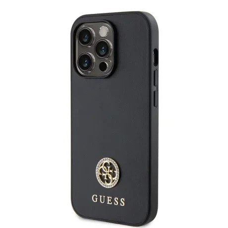 Husa Guess PU 4G Strass Metal Logo  pentru iPhone 15 Pro Black
