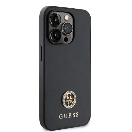 Husa Guess PU 4G Strass Metal Logo  pentru iPhone 15 Pro Black
