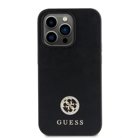 Husa Guess PU 4G Strass Metal Logo  pentru iPhone 15 Pro Black