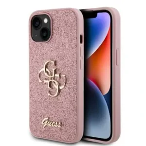 Husa Guess PU Fixed Glitter 4G Metal Logo pentru iPhone 13 Pink