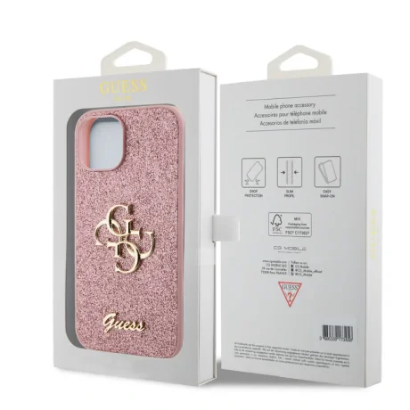 Husa Guess PU Fixed Glitter 4G Metal Logo pentru iPhone 13 Pink thumb