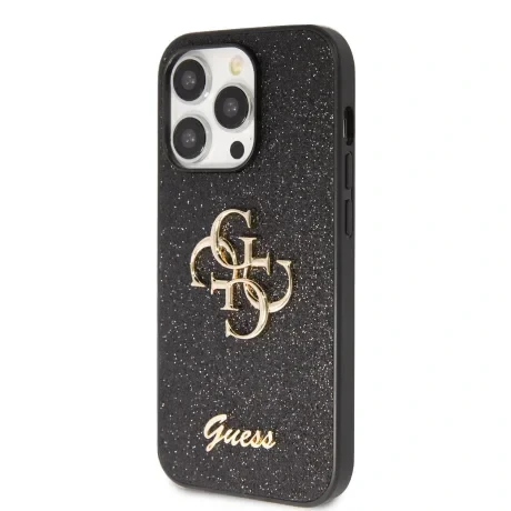Husa Guess PU Fixed Glitter 4G Metal Logo pentru  iPhone 15 Pro Negru