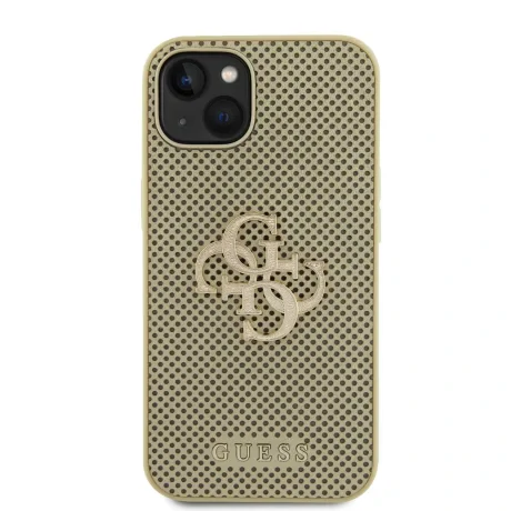 Husa Guess PU Perforated 4G Glitter Metal Logo pentru iPhone 13 Gold thumb