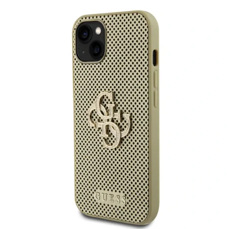 Husa Guess PU Perforated 4G Glitter Metal Logo pentru iPhone 13 Gold thumb