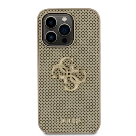 Husa Guess PU Perforated 4G Glitter Metal Logo pentru iPhone 14 Pro Max Gold thumb