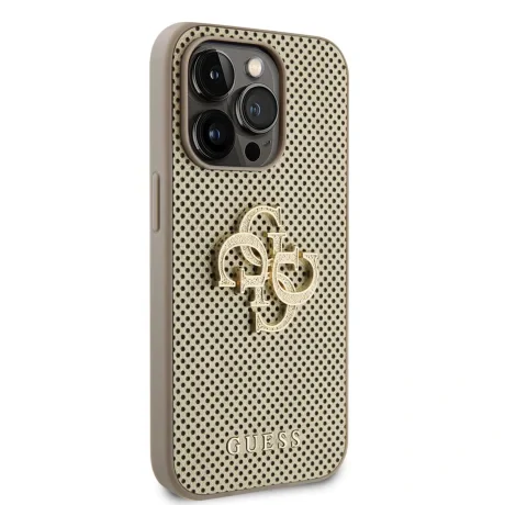 Husa Guess PU Perforated 4G Glitter Metal Logo pentru iPhone 14 Pro Max Gold thumb