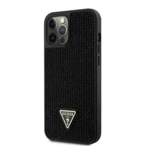 Husa Guess Rhinestones Triangle Metal Logo pentru iPhone 12 Pro Max Negru
