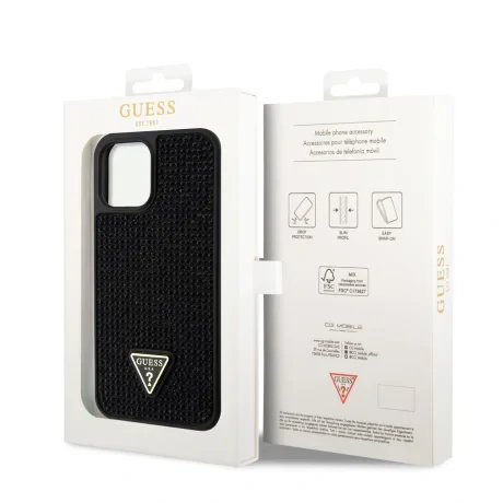 Husa Guess Rhinestones Triangle Metal Logo pentru iPhone 12 Pro Max Negru thumb