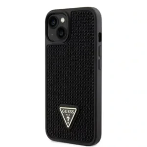 Husa Guess Rhinestones Triangle Metal Logo pentru iPhone 14 Negru