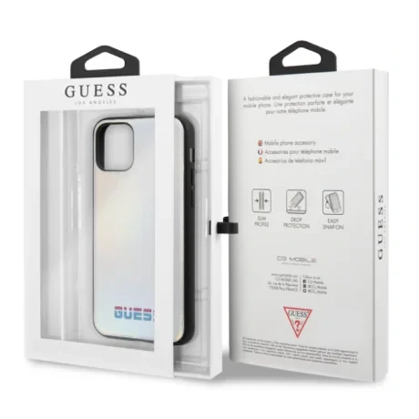 Husa Hard iPhone 11 Pro Max Iredescent Silver Pu Leather Guess