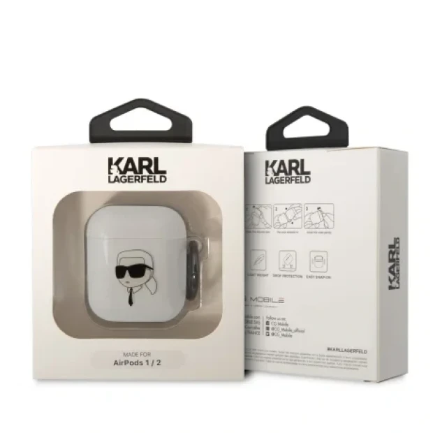 Husa Karl Lagerfeld 3D Karl Head pentru Airpods 1/2 Transaprent