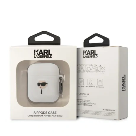 Husa Karl Lagerfeld 3D Karl Head pentru Airpods 1/2 White thumb
