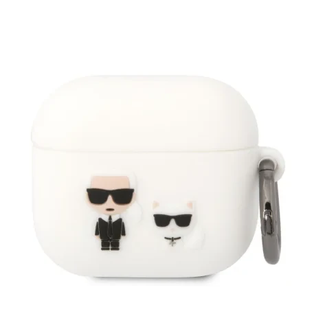 Husa Karl Lagerfeld and Choupette Silicon pentru Airpods 3 Alb thumb