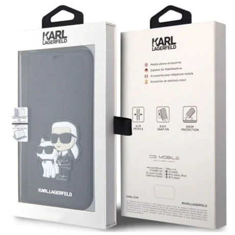 Husa Karl Lagerfeld PU Saffiano Karl and Choupette NFT Book pentru  iPhone 13 Negru
