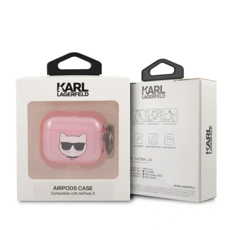 Husa Karl Lagerfeld TPU Glitter Choupette Head pentru Airpods 3 Pink thumb