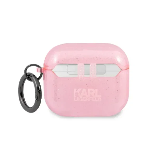 Husa Karl Lagerfeld TPU Glitter Choupette Head pentru Airpods 3 Pink