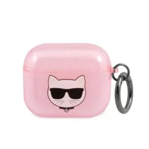 Husa Karl Lagerfeld TPU Glitter Choupette Head pentru Airpods 3 Pink
