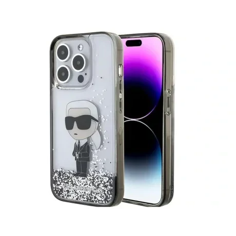 Husa spate Karl Lagerfeld Liquid Glitter Ikonik pentru iPhone 15 Pro Max Transparent