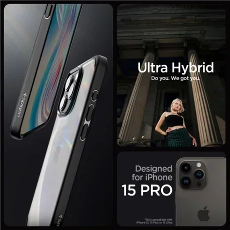 Husa Spigen Ultra Hybrid pentru iPhone 15 Pro, Matte Black