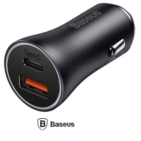 Incarcator Auto Baseus Golden Contactor Max Quick Charge 60W 1 x USB si 1 x USB Type-C Gri thumb