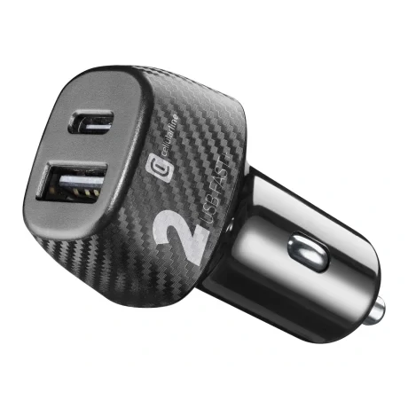 Incarcator Auto Cellularline Fast Plus Dual Port Usb-c 20W/Usb 32W Negru thumb