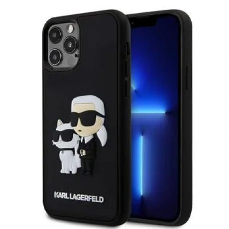 Karl Lagerfeld 3D Rubber Karl and Choupette Zadni Kryt pro iPhone 12/12 Pro Black thumb