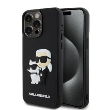 Karl Lagerfeld 3D Rubber Karl and Choupette Zadni Kryt pro iPhone 13 Pro Max Black