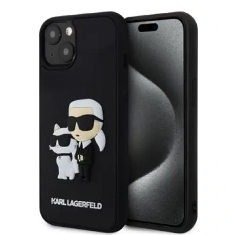 Karl Lagerfeld 3D Rubber Karl and Choupette Zadni Kryt pro iPhone 15 Black