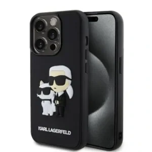Karl Lagerfeld 3D Rubber Karl and Choupette Zadni Kryt pro iPhone 15 Pro Black