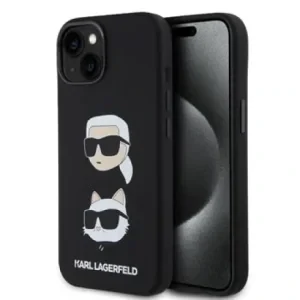 Karl Lagerfeld Liquid Silicone Karl and Choupette Heads Zadni Kryt pro iPhone 15 Black