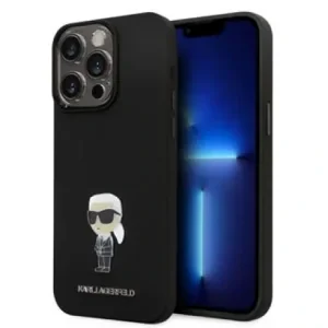 Karl Lagerfeld Liquid Silicone Metal Ikonik Zadni Kryt pro iPhone 15 Pro Max Black