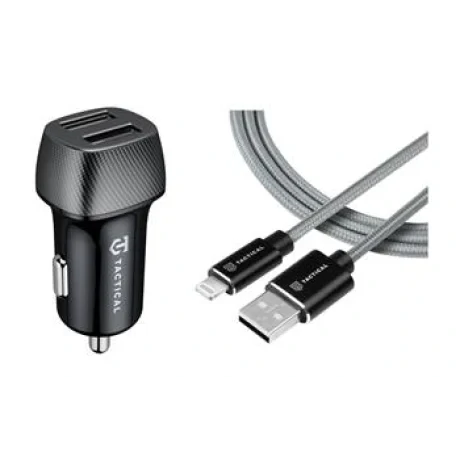 Tactical Field Plug Dual 12W + Tactical Fast Rope Aramid Cable USB-A/Lightning MFi 0.3m Grey thumb