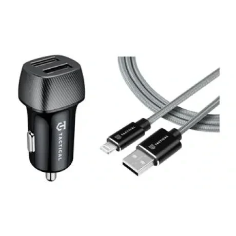 Tactical Field Plug Dual 12W + Tactical Fast Rope Aramid Cable USB-A/Lightning MFi 0.3m Grey